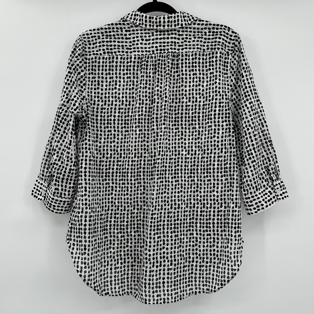 Chico's Button Down White with Black Dots 3/4 Sleeve‎ Lightweight Shirt Sz Large - Picture 6 of 10